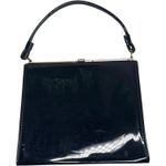 Vintage Aetna Black Patent Leather Box Purse 1960s Structured Frame Handbag Photo 3