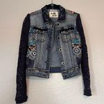 Desigual  DENIM JACKET SWEATER LONG SLEEVES EMBROIDERED COLORFUL LORAL Sz 36 Photo 0
