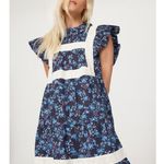 SEA NEW YORK Dark Blue Floral Cotton Lace Trimmed Tilly Tunic Dress Size 14 Photo 4