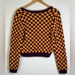 ZARA  Women’s Fuzzy Wool Blend Checkerboard Knit Cropped Sweater Y2K Sz L Photo 3