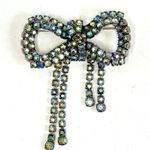 80’s Vintage Blue Rhinestone Cascading Bow Brooch Photo 2