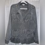Sundry Anthropologie  Distressed Gray Utility Cargo Jacket Embroidered Stars Med Photo 1