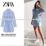 ZARA Mini Shirt Dress Button Down Front Patch Pockets Long Sleeves Blue XS NEW Photo 1