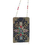 Mary Frances Brown Gold Beaded Cross Phone Bag Handbag Purse Crossbody Clutch Photo 1