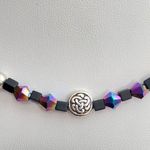 Antique Silver Celtic Knot Coins Matte Black Glass & Crystal Metallic Necklace Photo 2