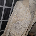 Anthropologie  Womens Tan Natural Cropped Lace Cardigan Sweater‎ M/L Medium Large Photo 2