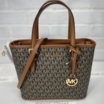 Michael Kors Brown Gold Metallic Print Top Zip Tote Bag Photo 0