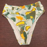Aerie  High Cut Cheeky‎ Blue Green Leaf Bird Bikini Bottom Large Beach Resort Photo 0