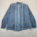 IISISTERS Linen Open Front Cardigan Jacket Pockets Blue Casual Size OS READ Size XL Photo 0