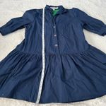 Gretchen Scott Women's Sweet Dress Navy Cotton Poplin Sz L Goddess Preppy Chic Photo 2