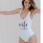 David's Bridal NWT Davis Bridal White Wife of the Party Swimsuit Cup Padding Chic Fun Sz M Photo 11