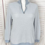 Liz Claiborne  Striped Multi Knit Quarter Zip Mock Neck Sweater Blue White XL Photo 0