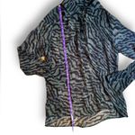 Retrofête Retrofete Sheer Silk Button Up Shirt Animal Print Tiger black tan Size Large Photo 3