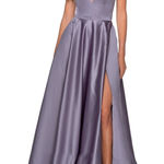 La Femme  Lavender/Gray  Spaghetti Strap V Neck Dress Size 4 NWT Photo 0