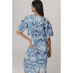 Farm Rio NWOT  Linen Lace Nature Short-Sleeve Crop Wavy Blouse Size L Blue Photo 3