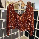 Jolie & Joy Floral Rust Cropped Women's Peasant Milkmaid Style Top Brown Size XL Photo 0