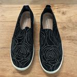 Skecher Street Memory Foam Black Crushed Velvet Slip Ons w Metallic Rose- size 7 Photo 0