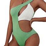 Zaful Lime Green White One Piece Cutout Swimsuit Photo 0