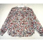 ZARA  White‎ Sheer Long Sleeve Floral Peter Pan Collar Button Down Shirt Womens L Photo 1