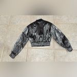Alo Yoga Retired Metallic Cropped Break Line Bomber Jacket XS Silver Chrome NWT Photo 8