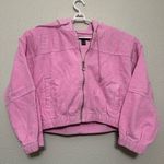 Forever 21  Light Pink Cropped Corduroy Drawstring Hood Bomber Jacket - Medium Photo 0