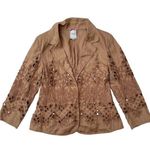 Yoana Baraschi Vintage Tan Linen Bohemian Floral lace Cut Out Blazer Jacket Size 10 Photo 0