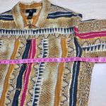 IOS XL Linen Snake Print Button Down Shirt Top Blouse Brown Photo 7