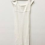 LPA Short Sleeve Padded Shoulder Crochet Bodycon Midi Dress Cream Women's S Photo 3