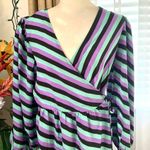 ASOS  Pieces Long Puff Sleeve Wrap Midi Dress in Multi Stripe Photo 5