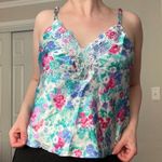 Cinema Etoile Vintage Satin Tank Top French Cut Blue Floral Lace Embroidered Size M Photo 2