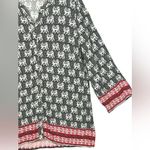 Serengeti Womens XL Elephant Print V Neck Tunic Top Rayon Made In India Boho Black Photo 1