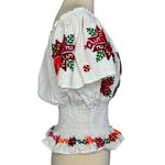 Mexican Embroidered Peasant Blouse Floral Ethnic Authentic White Smocked Top S/M Size undefined Photo 5