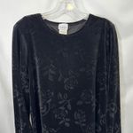 VTG Dress Black Velvet Burnout Size 10 Rose Print Shift Y2K 90s Long Sleeve 1806 Photo 3