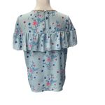 Juicy Couture Blue Floral Ruffle Rhinestone Jewel Neck Blouse Size M Vintage Photo 4