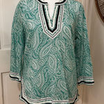 Talbots Cotton Tunic Shirt Popover Turquoise White Sz M Petite Beach Resort Photo 0