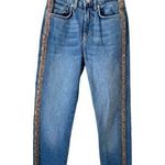 Bershka  High Rise Straight Snake Stripe Denim Jeans Blue Beige Size 00 Photo 0