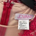 Jovani  Lace Pattern Red Midi Length Crystal Embellishment Dress Size 2 Photo 3