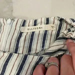 Ellison Linen Blue/White Dress Tassel Fringe Trim Women's Large Pockets Zipper Photo 3