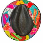HAT MEXICAN Artisanal Hand Painted Fedora Floral Sombrero Panama Bohemian Black Photo 5
