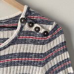 Madewell Ribbed Striped Knit Dress Short Sleeve Bodycon crew neck preppy buttons Photo 3