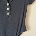 Pink Rose  | Black Ribbed V-neck Short Sleeve Bodysuit Sz M Photo 1