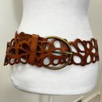 Garnet Hill Boho Western Hippie Leather Floral Wide Belt Size 36 Brass Buckle Photo 4