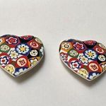 Large Oversized Ceramic Heart Clip On Earrings Multi Color Floral Mosaic Print Photo 0