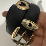 Brighton  BLACK LEATHER BELT WITH SILVER‎ COWGIRL COWBOY HEART CONCHO  SIZE M 35" Photo 0