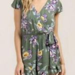 Blue Rain  Green Floral Romper Tie Belt Vneck XL Photo 1