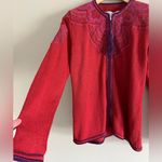 Vintage UMI Collections Anne Crimmins Embroidered Red Zip Cardigan M Boho Artsy Size M Photo 2