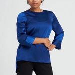 Universal Standard  Louise Long Sleeve Satin Blouse in Royal Blue Small Photo 0