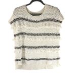 Loft Ann Taylor Sweater Boxy Chunky Knit Metallic Fringe Short Sleeve Ivory S Photo 0