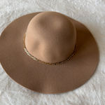 A New Day Beige Wide Brim Fedora Hat w/ Gold Chain Photo 0