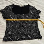 Y2K paper tag vintage Black velour & glitter paisley print square scoop neck top Size L Photo 3